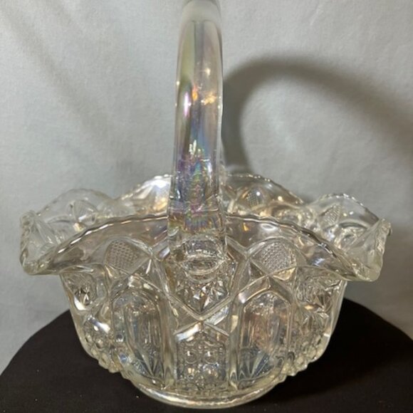 Vintage Bridal Basket‎ Iridescent Carnival Glass by L.E. Smith Quintec Design - Picture 3 of 7